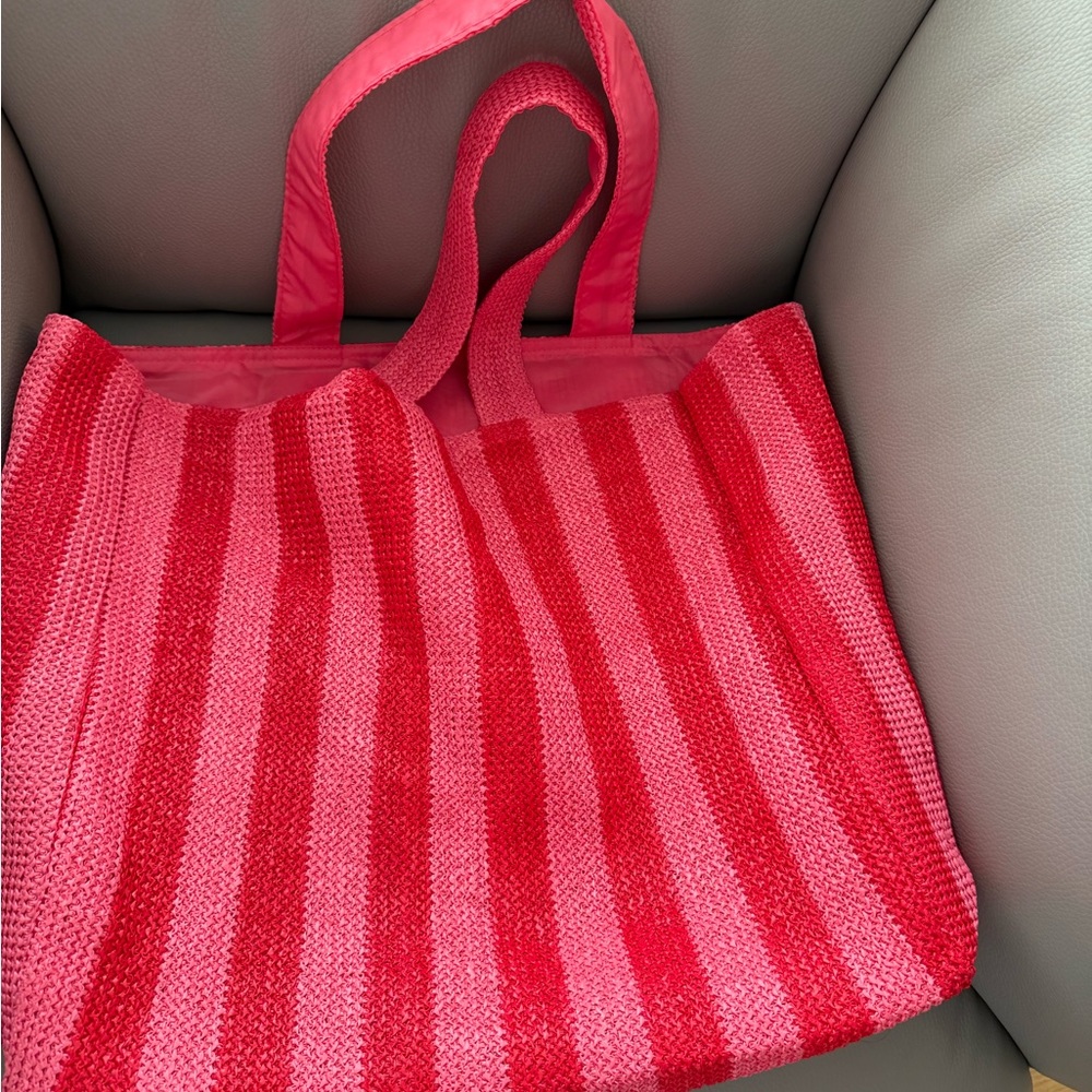 Nordstrom Pink & Red Striped Tote Bag - Picture 2 of 3